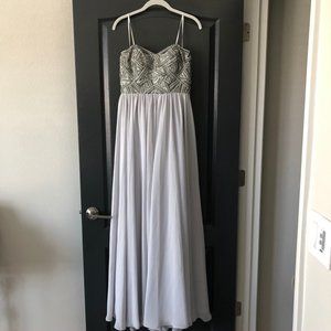 Bloomingdale's Silver Strapless Beaded Prom Dress